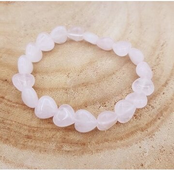 Armband rozenkwarts elastisch hartvormig