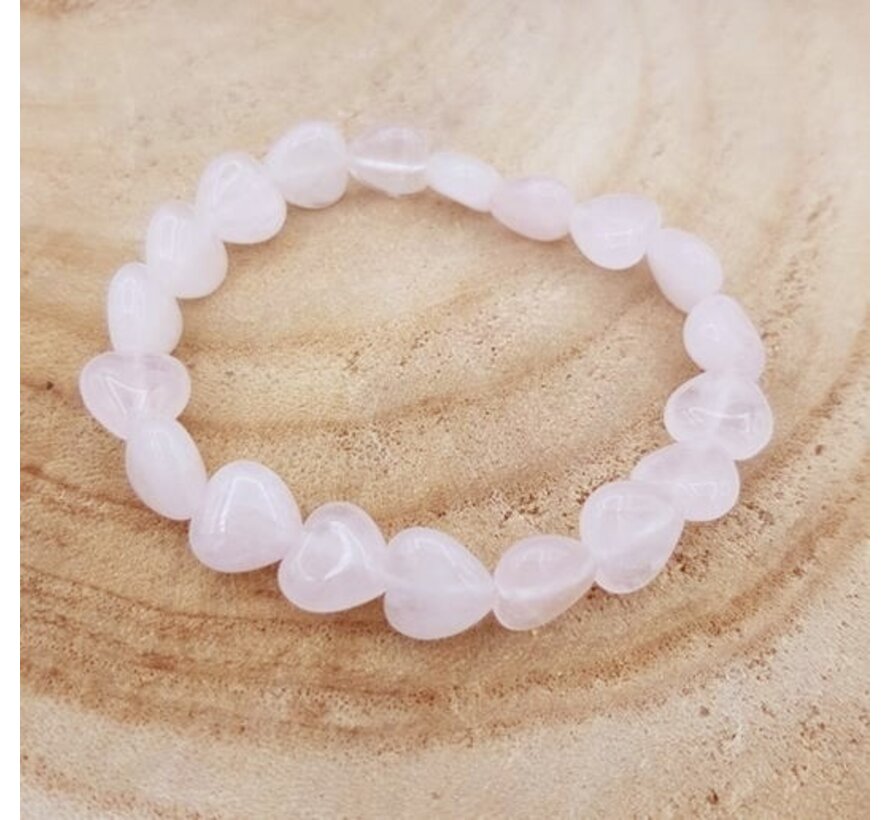 Armband rozenkwarts elastisch hartvormig