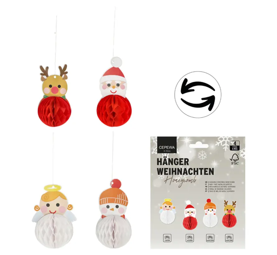 Hanger Kerst Honingraat - set van 4