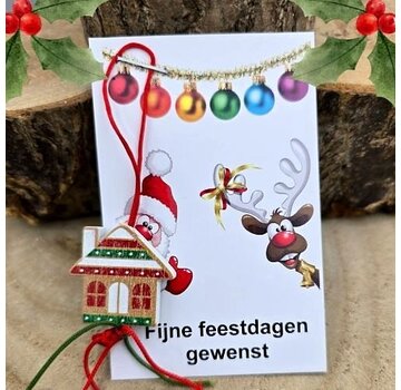 Mini kaartje "Fijne Feestdagen" met Huisje Gelukshanger