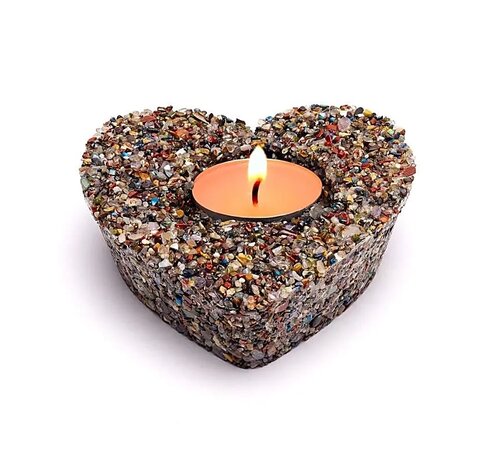 Waxinelichthouder hart gemixte edelstenen