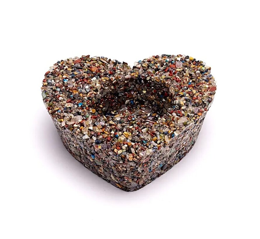 Waxinelichthouder hart gemixte edelstenen