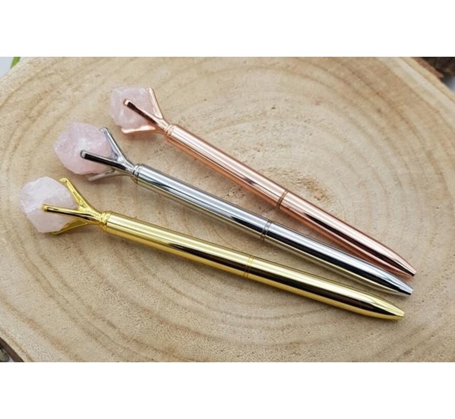 Pen met rozenkwarts - 3 stuks