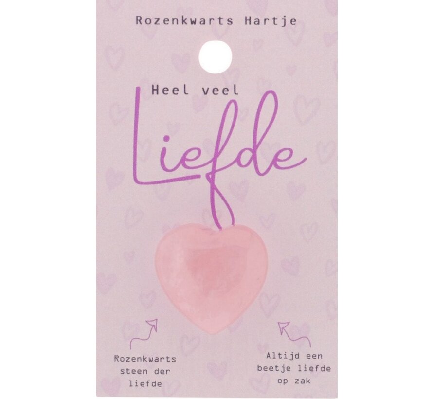 Rozenkwarts hartje “Heel veel liefde” op kaart