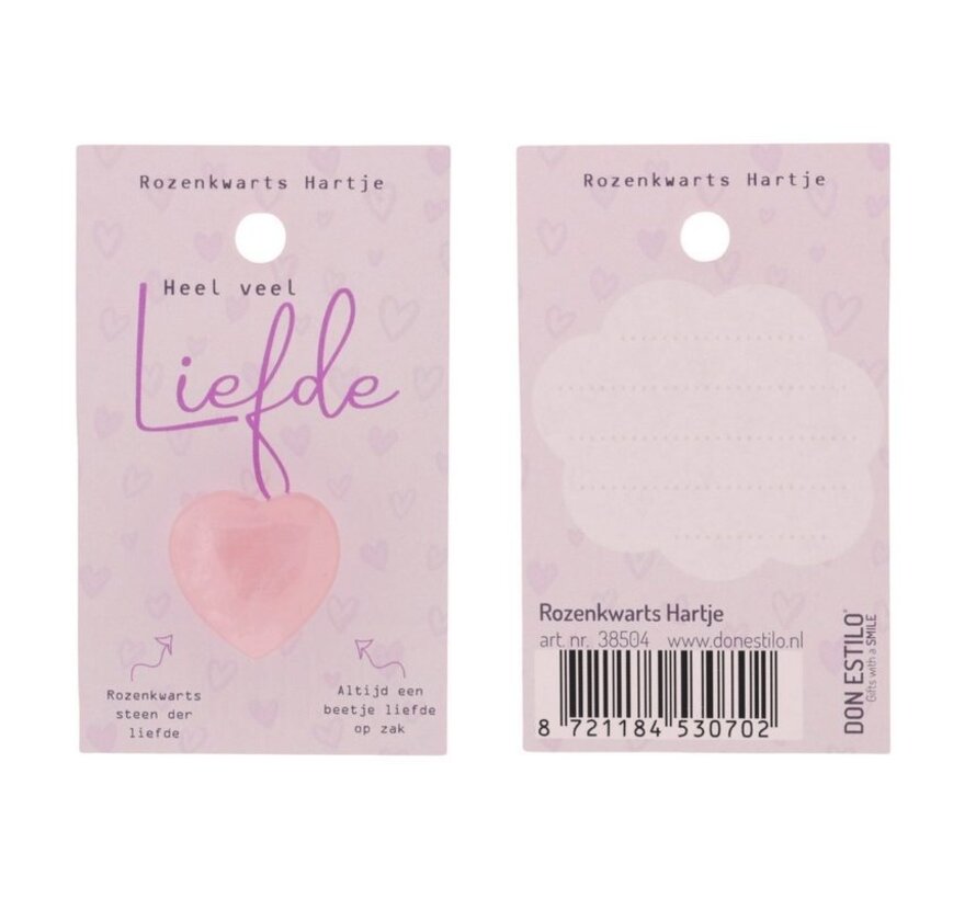 Rozenkwarts hartje “Heel veel liefde” op kaart