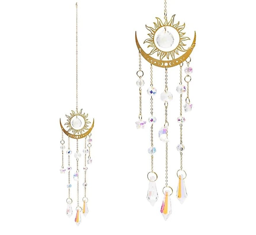 Suncatcher zon en halve maan met kristalglas