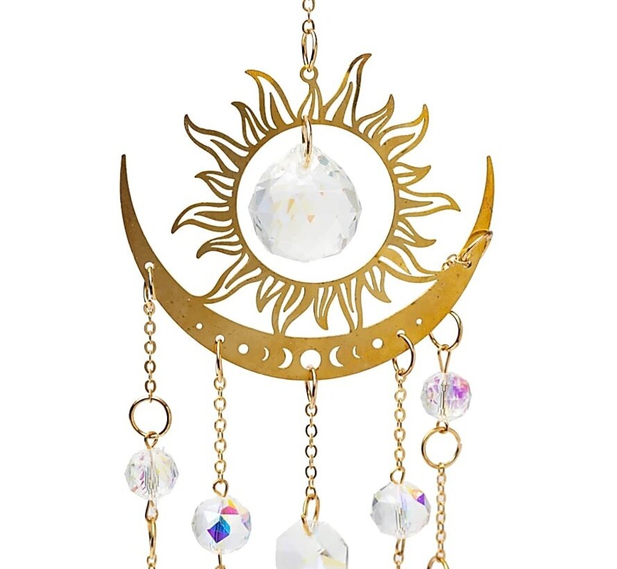 Suncatcher zon en halve maan met kristalglas