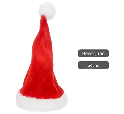Zingende kerstmuts ca. 18 cm hoog
