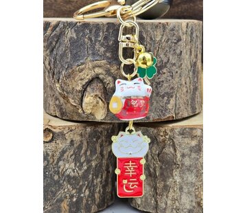 Lucky Cat Porseleinen Sleutelhanger met kaartje