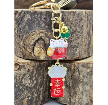 Lucky Cat Porseleinen Sleutelhanger met kaartje