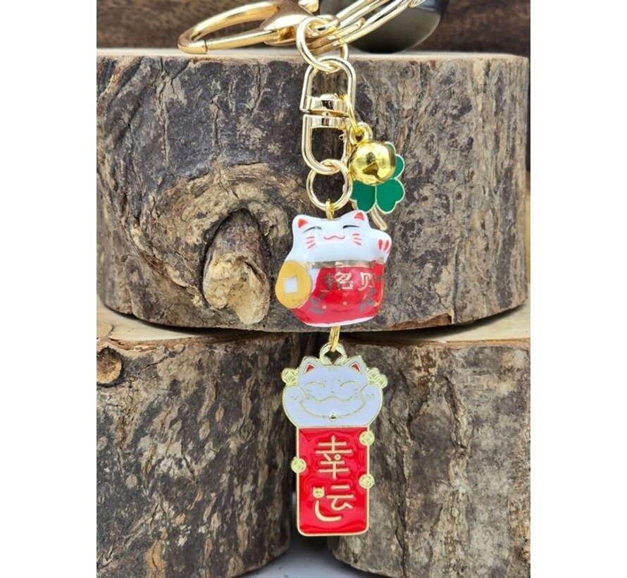 Lucky Cat Porseleinen Sleutelhanger met kaartje