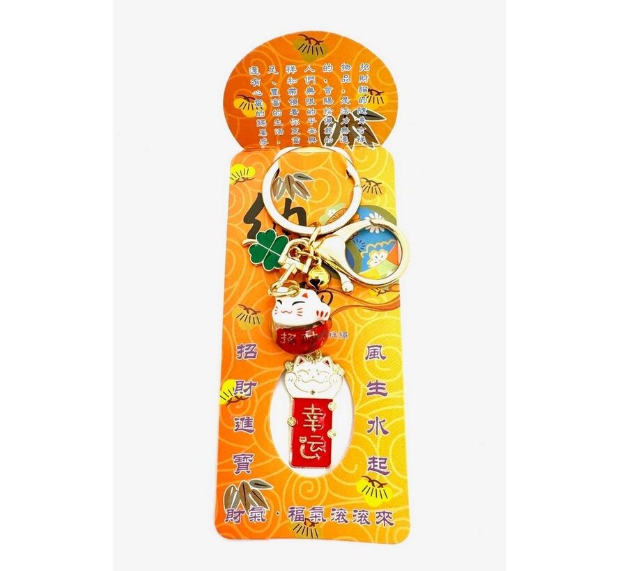 Lucky Cat Porseleinen Sleutelhanger met kaartje