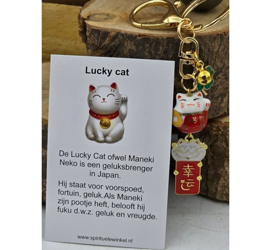 Lucky Cat Porseleinen Sleutelhanger met kaartje