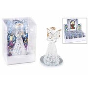 Glazen engel met spiegelvoet met gouden randen