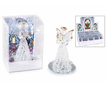 Glazen engel met spiegelvoet met gouden randen