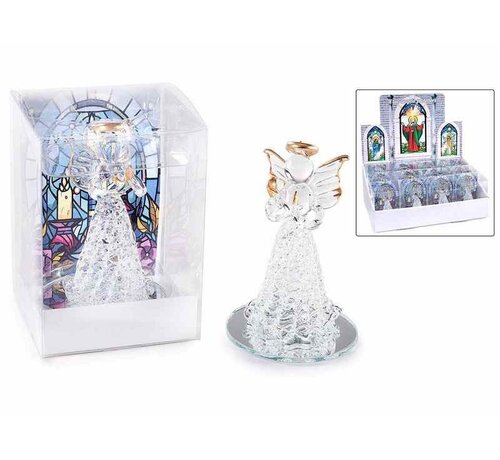 Glazen engel met spiegelvoet met gouden randen