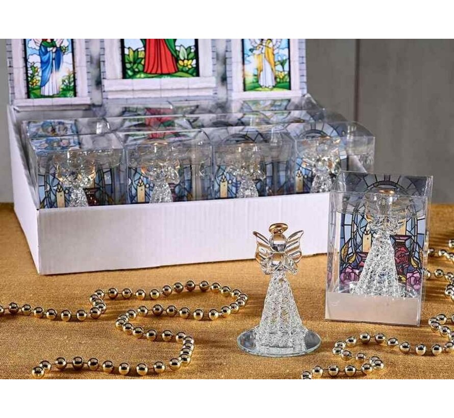 Glazen engel met spiegelvoet met gouden randen