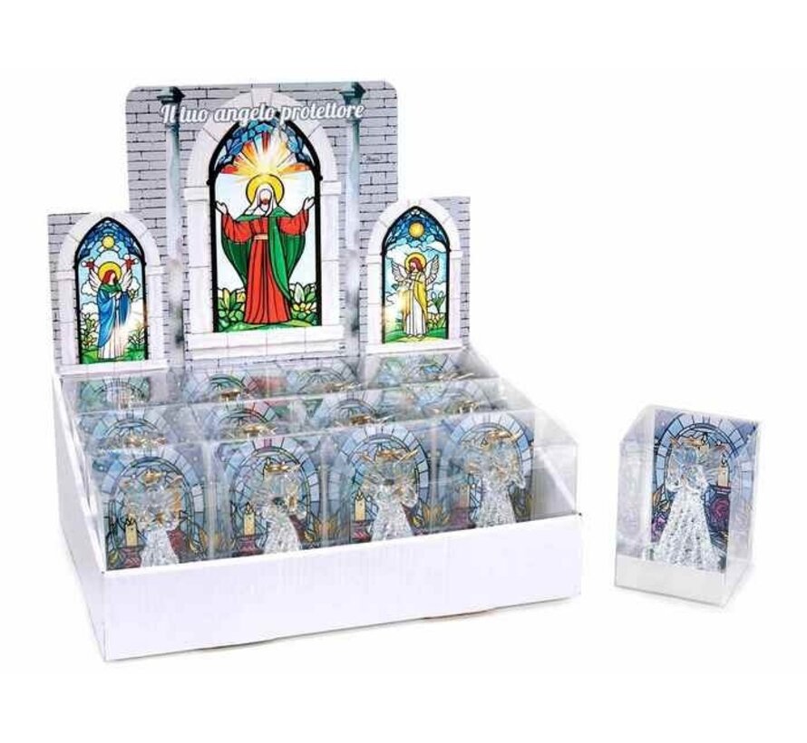 Glazen engel met spiegelvoet met gouden randen