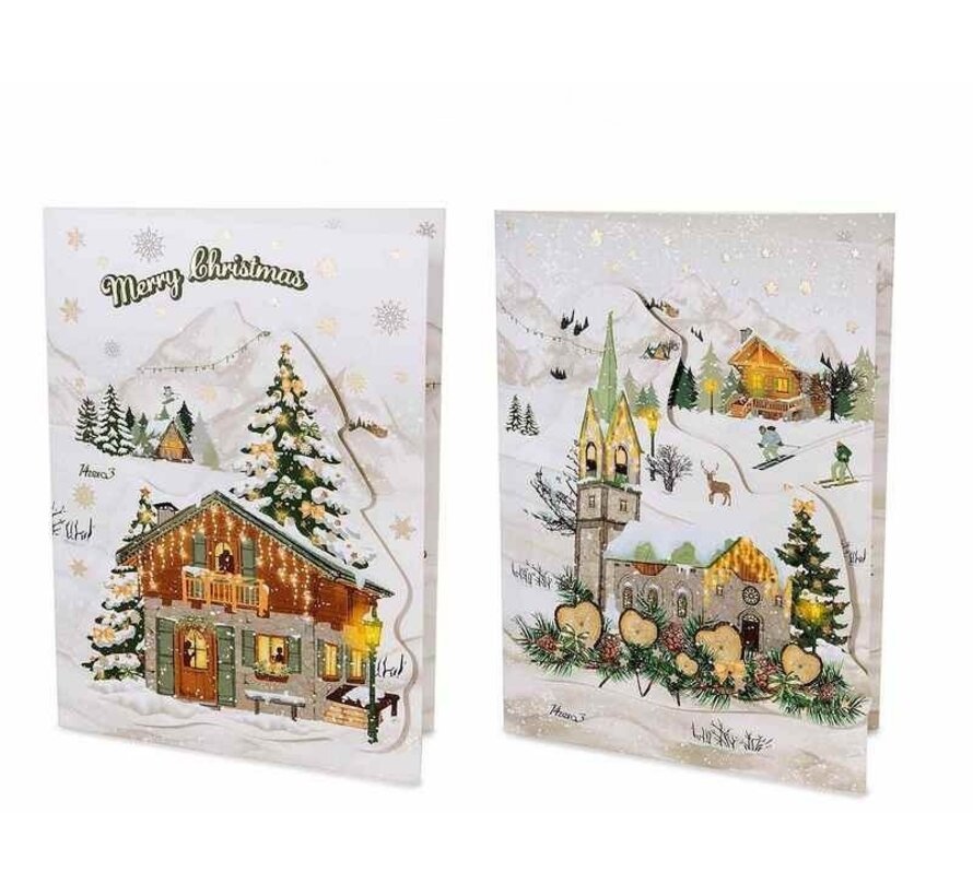 3D kerstkaart met muziek, lichtje en envelop