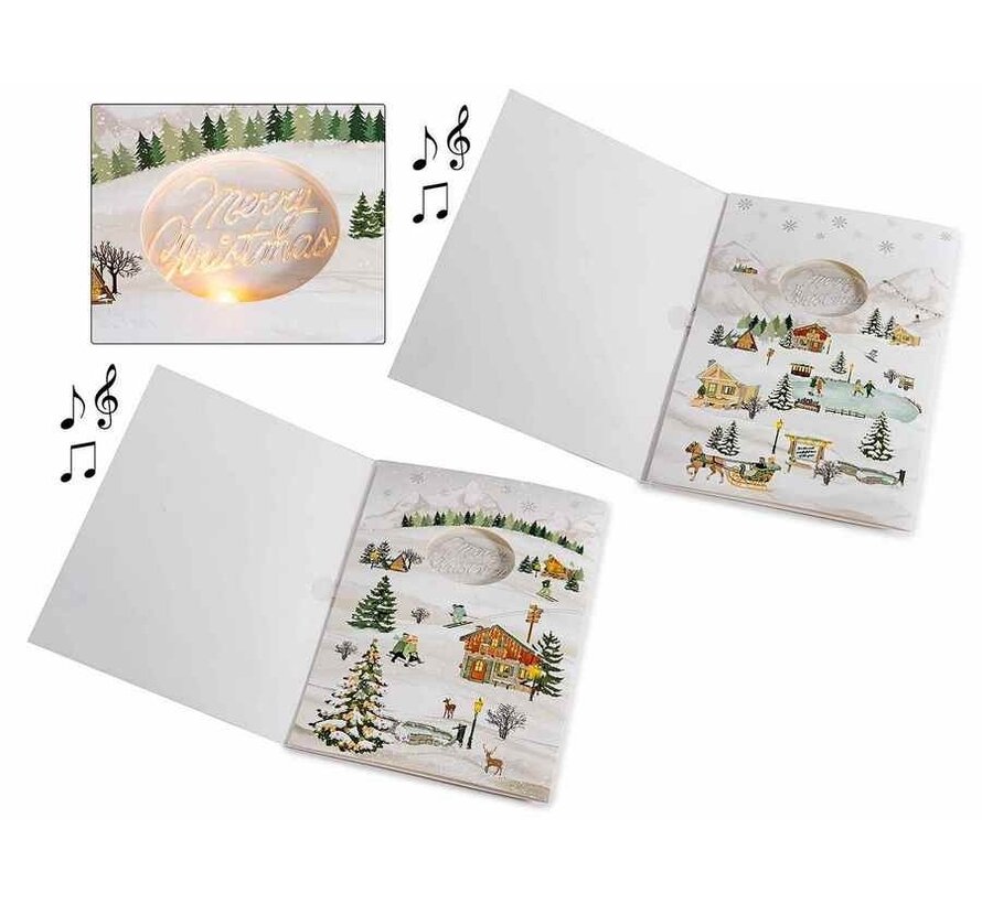 3D kerstkaart met muziek, lichtje en envelop