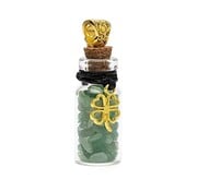 Geschenkflesje aan koord met groene aventurijn en klavertje vier