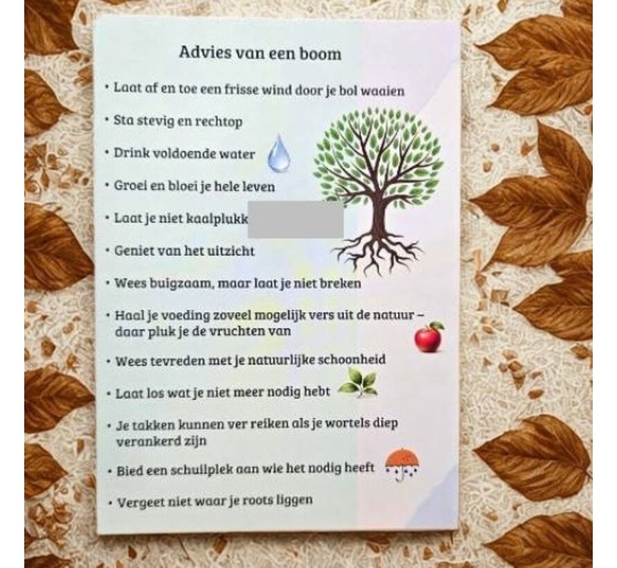 Inspiratiekaart “Advies van een Boom” – Klein Cadeautje met Boodschap