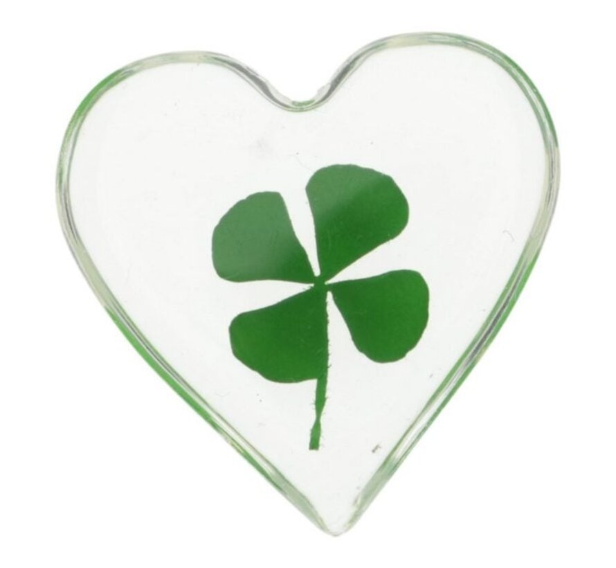 Geluksmuntje Klavertje vier hartvorm - met kaartje