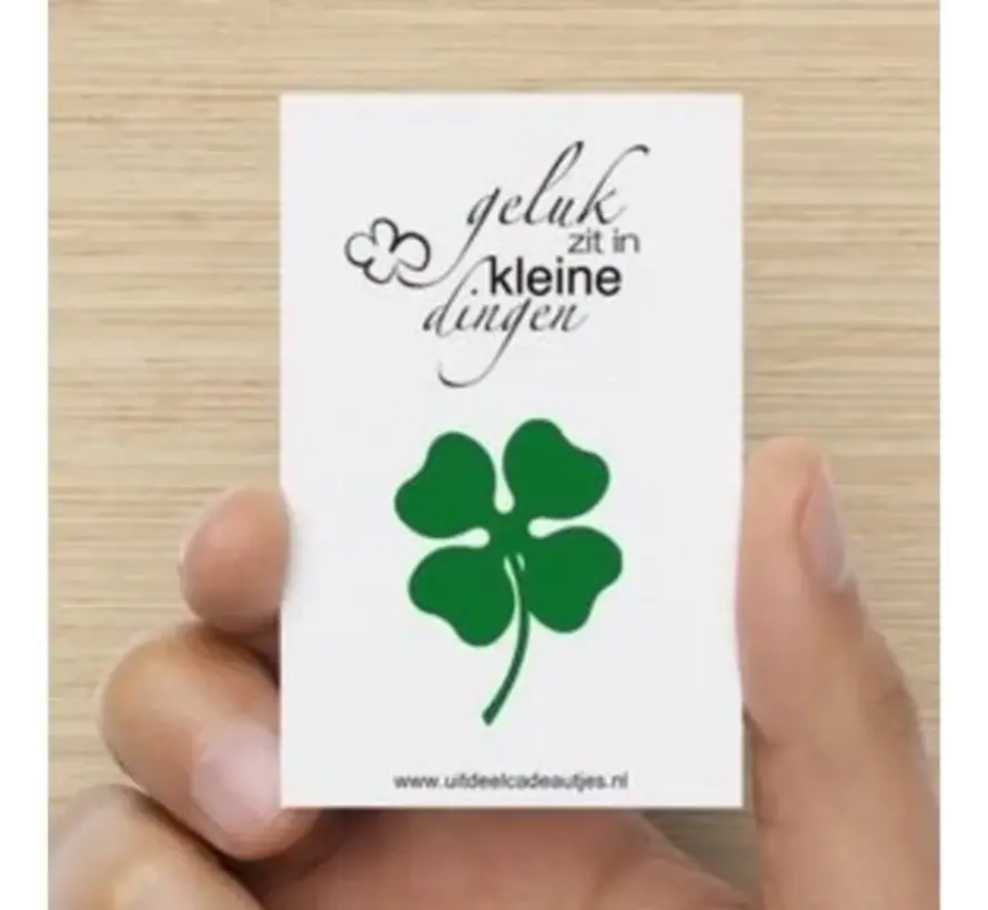 Geluksmuntje Klavertje vier hartvorm - met kaartje