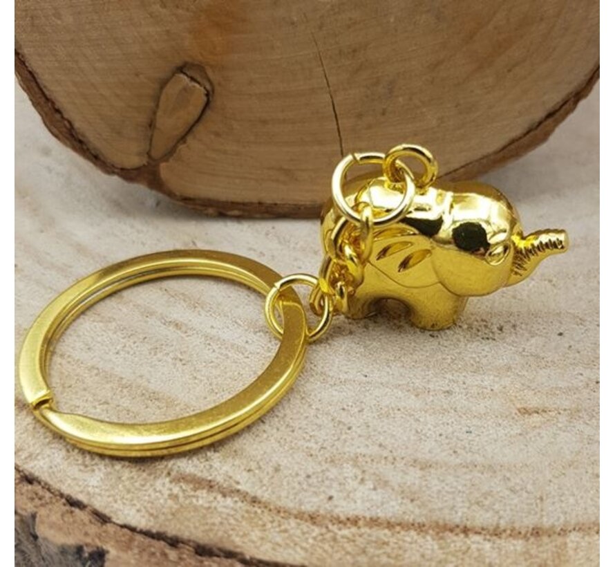 Olifant Sleutelhanger Goudkleurig met Kaartje