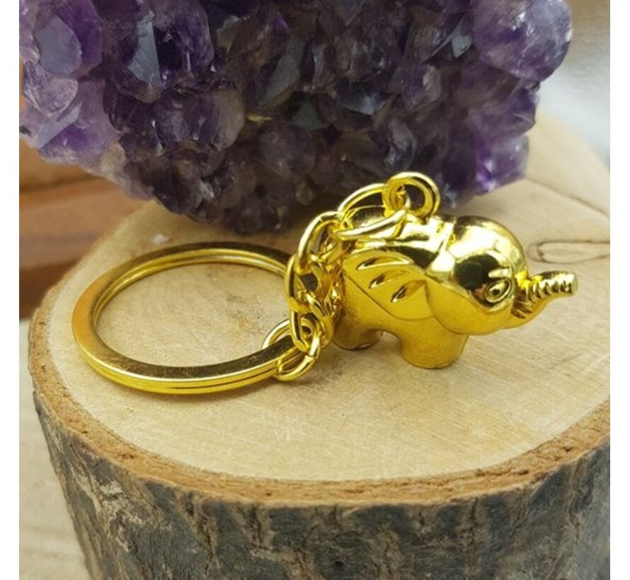 Olifant Sleutelhanger Goudkleurig met Kaartje