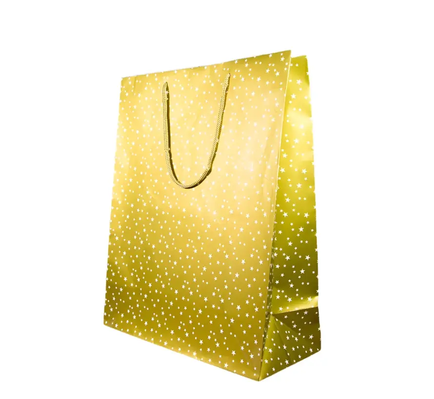 Kerstdraagtas Sterren Goud - 18 + 10 x 23 cm.