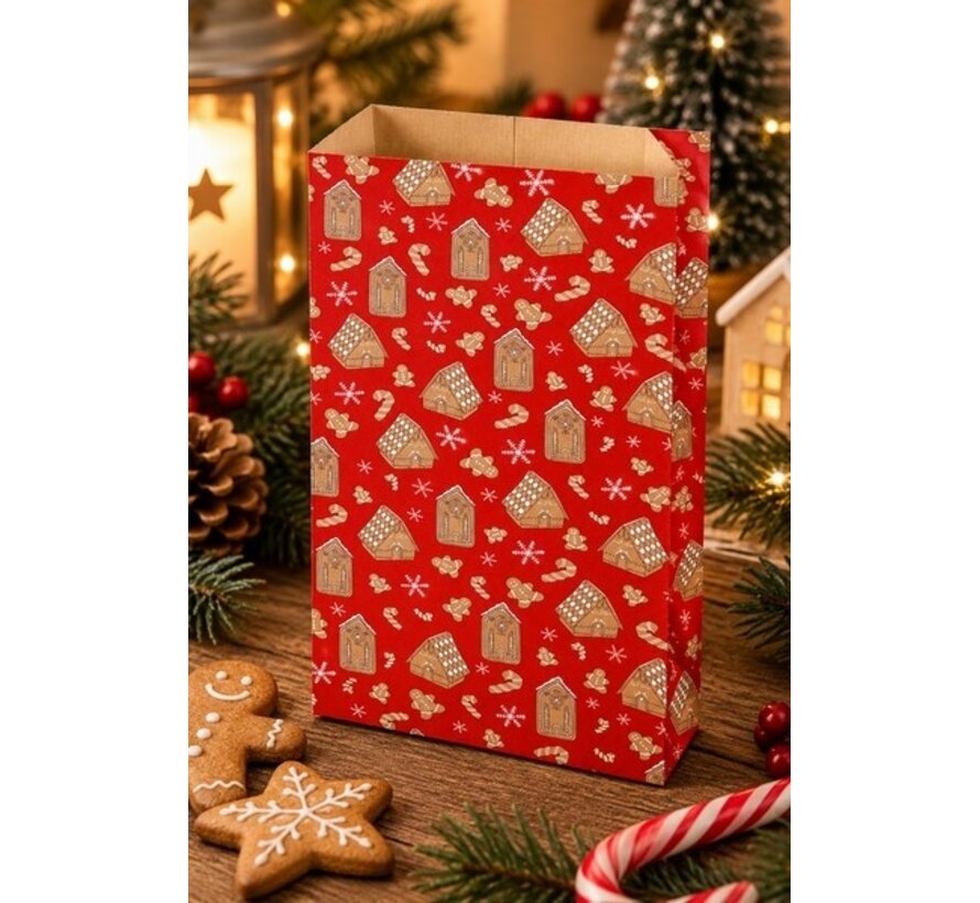 Kerstzakje Peperkoekhuisjes groot - 18+6 - 35 cm - 10 stuks