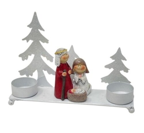 Theelichthouder kerststal metaal 20 cm