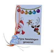 Kerstkaartje met sneeuwpop gelukshangertje