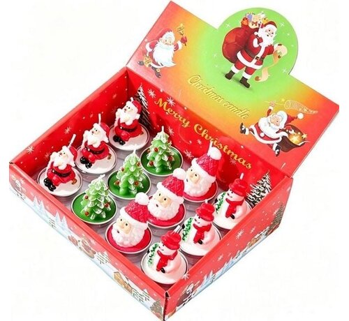 Kerst figuurkaarsje assorti 12 stuks