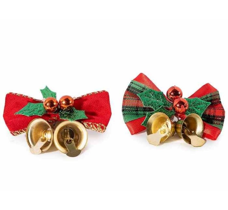 2 Kerststrikje met Belletjes en Hulst – 5 cm
