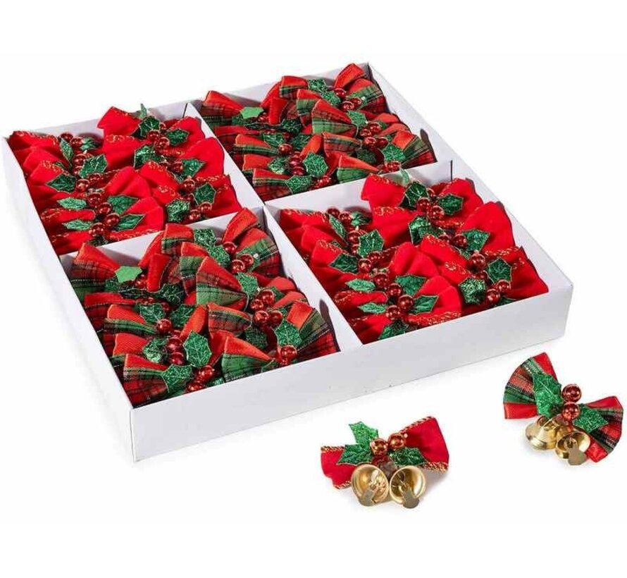 2 Kerststrikje met Belletjes en Hulst – 5 cm
