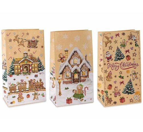Kerst Cadeauzakje Peperkoek – Kraftpapier 28 cm Assorti.
