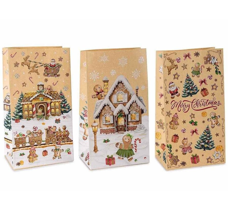 Kerst Cadeauzakje Peperkoek – Kraftpapier 28 cm Assorti.