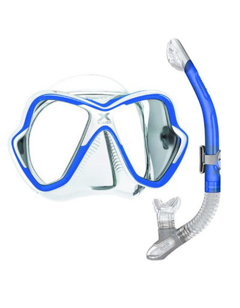 Mares X-Vision duikmasker +  Ergo Dry snorkel blauw