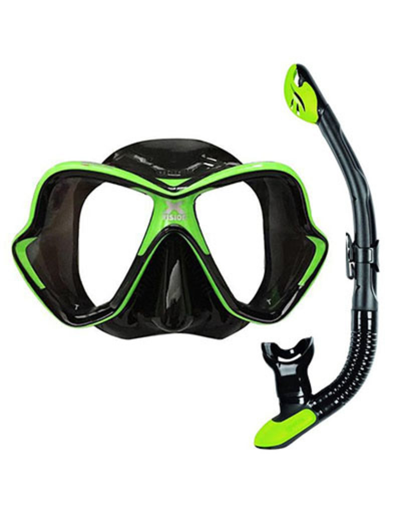 Mares X-Vision duikmasker +  Ergo Dry snorkel groen