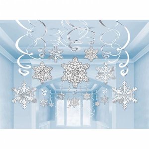 Hangdecoratie sneeuwvlokken Swirl 30 delig Hangdecoratie sneeuwvlokken Swirl 30 delig