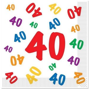 Servetten 40 jaar met gekleurde cijfertjes Servetten 40 jaar met gekleurde cijfertjes