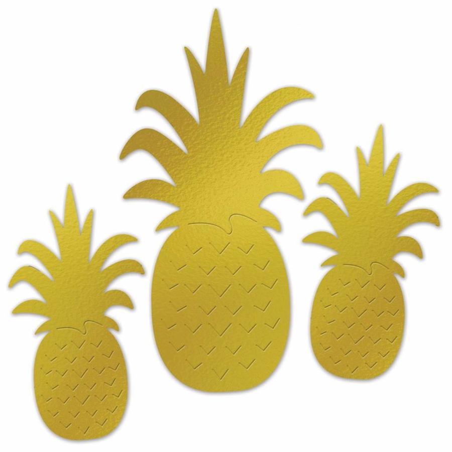 Decoratie ananas 3 goudkleurig, te voor een tropisch feest! -