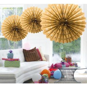 Honeycomb waaier 45cm goudkleurig Honeycomb waaier 45cm goudkleurig