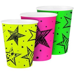 Bekertjes Neon met sterren 6 stuks Bekertjes Neon met sterren 6 stuks