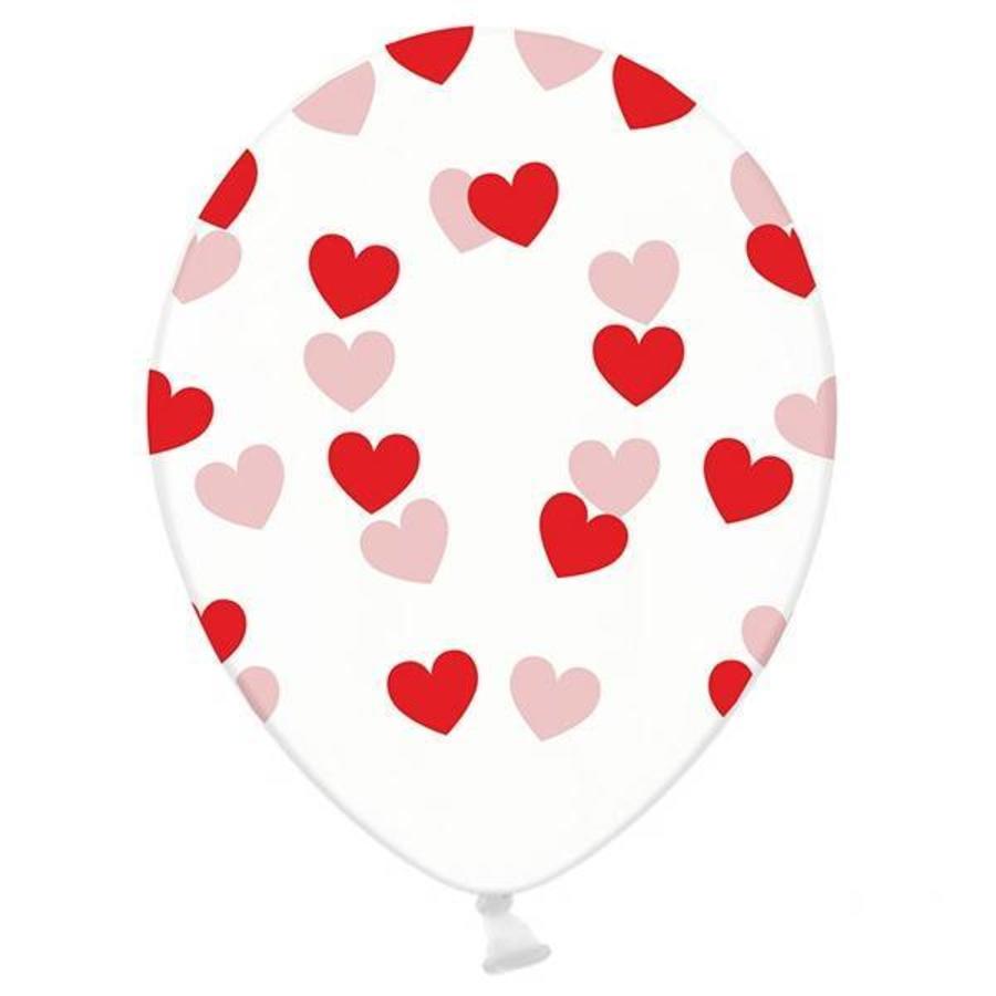 Ballonnen transparant met rode hartjes - Feestartikelen.be