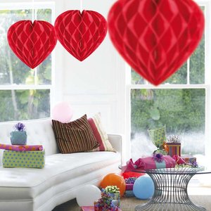 Honeycomb decoratie hart 30cm rood Honeycomb decoratie hart 30cm rood