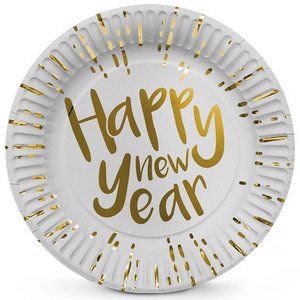 Bordjes Happy New Year goud wit Op is Op