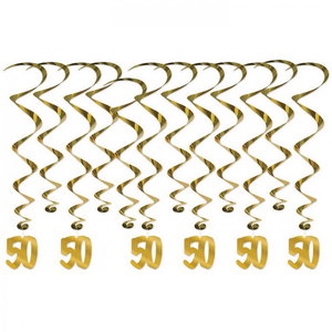 Hangdecoratie 50 jaar goudkleurig 12 delig Hangdecoratie 50 jaar goudkleurig 12 delig